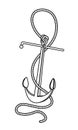 Grapnel & rope, mooring elements for emblem, logo, sea symbol